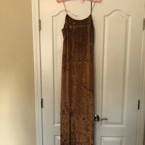 Bronze velvet hand-beaded evening dress